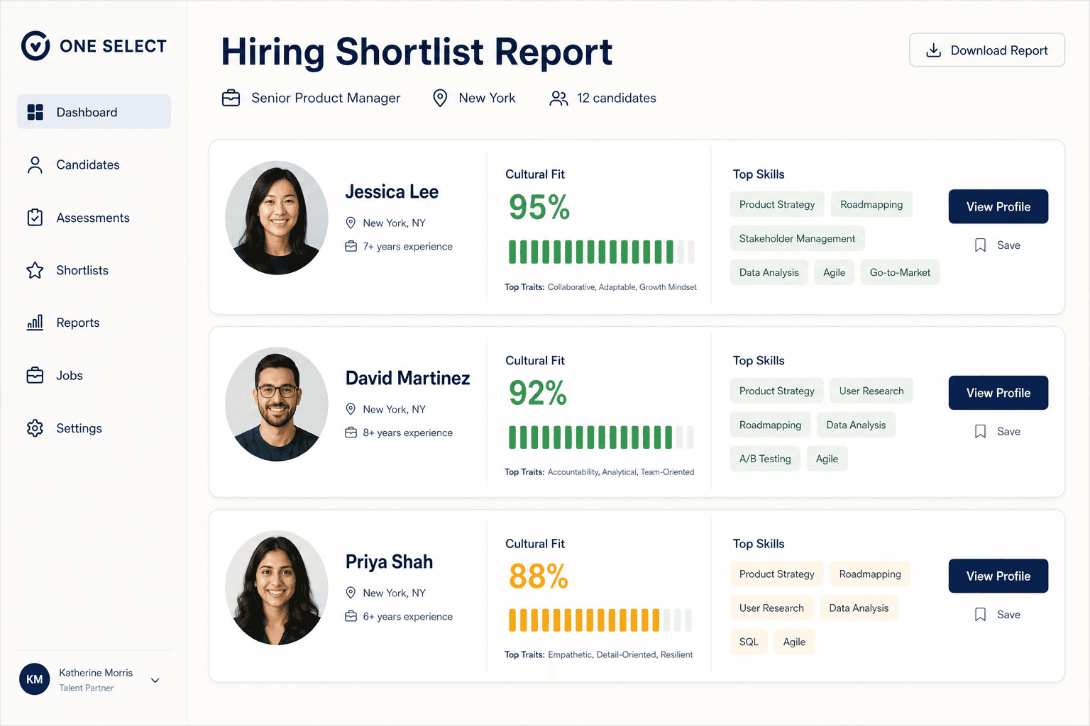 Decision-ready candidate intelligence shortlist